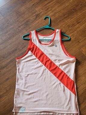 Tracksmith Orange Mesh Running Top with Logo Patch